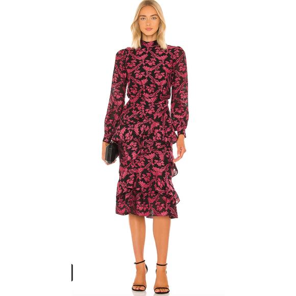 SALONI Isa Ruffle Dress in Black Rouje - Picture 1 of 9